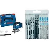 Bosch Professional 18V System Akku-Stichsäge GST 18V-125 B + 10tlg. Stichsägeblatt Set Basic for Wood and Metal (für Holz und Metall, Zubehör)