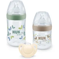 NUK for Nature Start Set Babyflasche und Schnuller, 0−6 Monate, 100 % natürliche Rohstoffe, 2 x Flaschen (150 ml + 260 ml), 2 x Schnuller aus Silikon, BPA-frei, 4 Stück