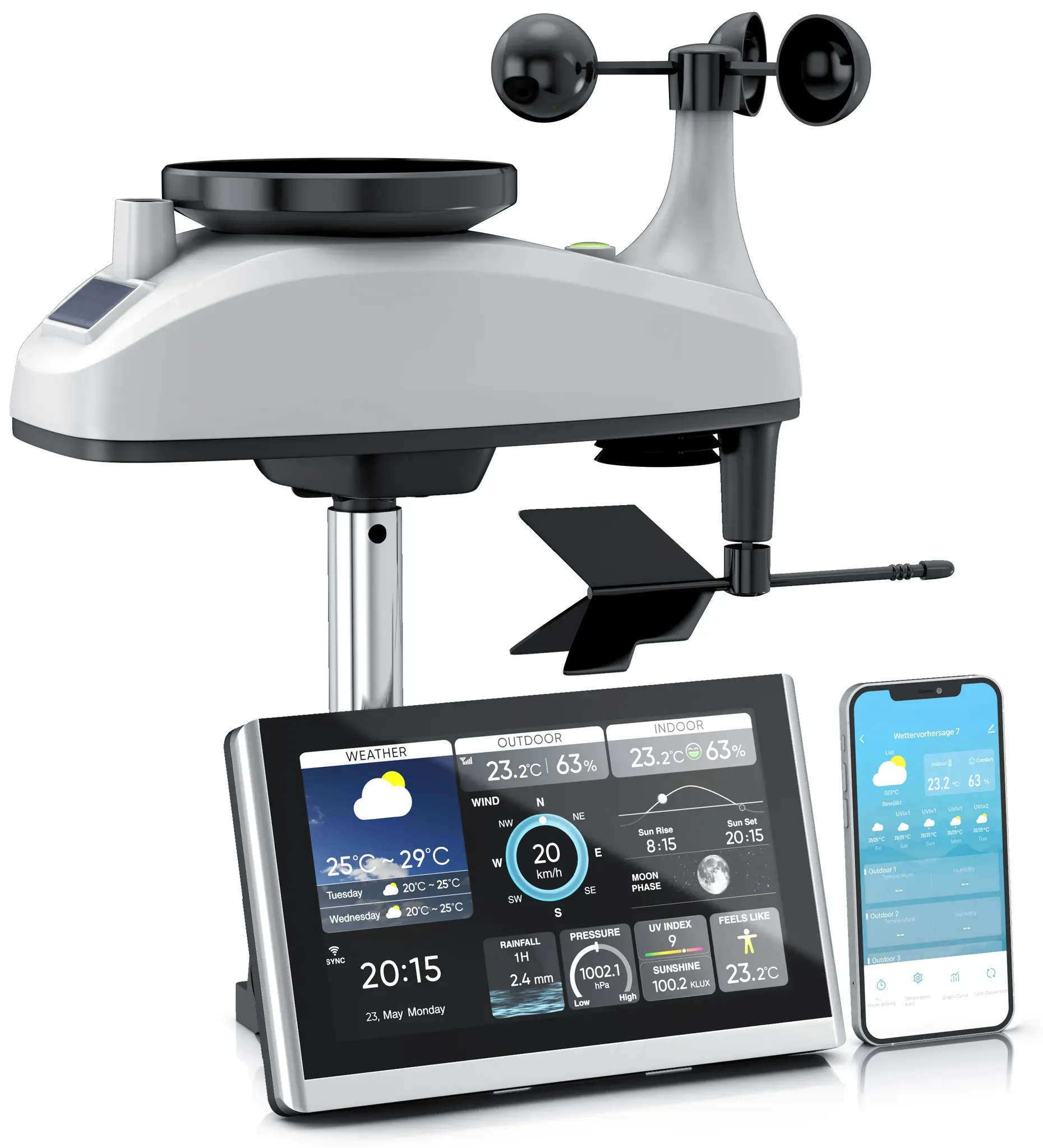 Wetterstation WLAN 7in1 Funk Außensensor Tuya App Barometer