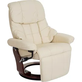 Robas Lund MCA Relaxsessel Calgary 2, Fernsehsessel Sessel, Echtleder 150kg belastbar ~ creme, Walnuss-Optik