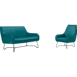 Polstergarnitur EGOITALIANO "Namy, Designobjekt mit hohem Sitzkomfort und toller Detailverarbeitung", blau (teal), Luxus-Microfaser BLUSH, Sitzmöbel-Sets, Set aus 2-Sitzer und Sessel, edles Metallgestell