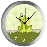 CreaDesign Funkwanduhr Funkuhr, Kinder Wanduhr, Kinderuhr, Kinderzimmer Frosch (geräuscharmes Uhrwerk) bunt