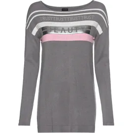 LAURA SCOTT LAURA SCOTT, Damen, Gr. 34, grau, Feinstrick, Obermaterial: 70% Viskose, 30% Polyamid, Glitzermuster, gestreift, kontrastfarbene Details, figurumspielend hüftbedeckend, Rundhals, Pullover Strickpullover, in Streifen-Design mit Glitzersteinen