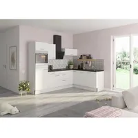 OPTIFIT Winkelküche L-Form 270 cm weiß hochglänzend