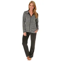 normann NORMANN-Wäschefabrik Langer Nicky Damen Hausanzug, Jacke mit Reißverschluss 281 216 98 001, Farbe:dunkelgrau, Größe2:48/50 - 48