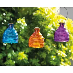Decoris Umweltfreundliche Wespenfalle Glas 7x13cm transparent bunt 1 Stück sort. - Wespenfänger zum Aufhängen Bügel Wespen Fanggerät Fänger Wespen, Hornissen