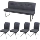 Mendler Esszimmer-Set HWC-H70, Sitzgruppe Esszimmergruppe Esszimmergarnitur, Stoff/Textil Edelstahl gebürstet ~ dunkelgrau 180cm