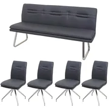 Mendler Esszimmer-Set HWC-H70, Sitzgruppe Esszimmergruppe Esszimmergarnitur, Stoff/Textil Edelstahl gebürstet ~ dunkelgrau 180cm