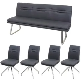 Mendler Esszimmer-Set HWC-H70, Sitzgruppe Esszimmergruppe Esszimmergarnitur, Stoff/Textil Edelstahl gebürstet ~ dunkelgrau 180cm
