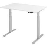 bümö Schreibtisch 120 x 80 cm in weiß, silber - Höhenverstellbar Elektrisch Stehpult mit 3-fach Speicher, Computertisch,