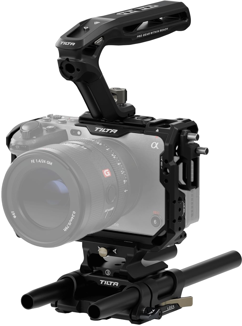 Tilta FX3 FX30 Cage, komplettes Kameragehäuse kompatibel mit Sony FX3/FX30 Basic Kit mit HDMI Kabelklemme, NATO Top Handle und 15mm LWS Baseplate - Schwarz TA-T16-A-B