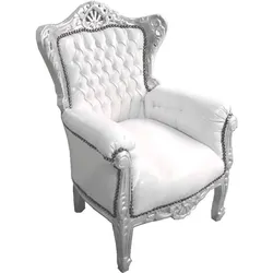 Barock Kinder Sessel Weiß/Silber - Thron