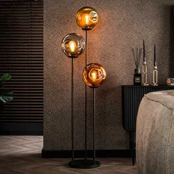 Retrostil Stehlampe aus getöntem Glas Metall