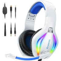 Krysenix PG1 für PS4/PS5/PC/Xbox One, Xbox One Gaming-Headset (Geeignet für Videoaufnahmen, mit Noise Cancelling Kopfhörer mit 3.5mm Klinke Nicht mit Xbox-Adapter) blau|weiß