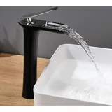 Wasserhahn Bad Wasserfall Waschtischarmatur Hoch Badarmatur aufsatzwaschbecken Armatur Badezimmer Schwarz Chrom