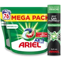 Ariel All-in-1 PODS Flüssigwaschmittel-Kapseln 76 Waschladungen + Lenor Unstoppables Wäscheparfüm Duft von Ariel 300g