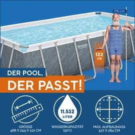 BESTWAY Power SteelTM Solo Pool ohne Zubehör 488 x 244 x 122 cm, Marmor-Optik (Schiefergrau), eckig
