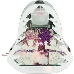 Teelichthalter I.GE.A. "Deko-Objekt mit LED Licht und Teelichtkerze", rot (burgund), B:7cm H:20cm, Glas, Kerzenhalter, Mit Tanne Engel Stern Kunstschnee Weihnachtsdeko Geschenk