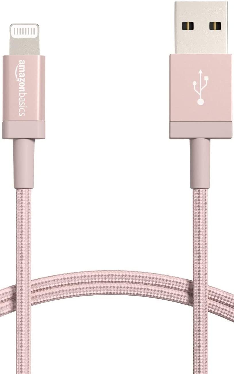 Amazon Basics – Verbindungskabel Lightning auf USB-A, Nylon-umflochten, MFi-zertifiziertes Ladekabel für iPhone, Rotgold, 0.9 m