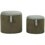 Bolzano Pouf Set 2-teilig grün Ø38x38 cm und Ø32x28 cm mit Stauraum