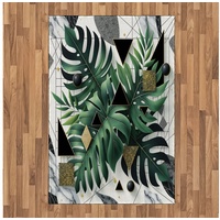 Teppich Flachgewebe Deko-Teppiche für das Wohn-,Schlaf-, und Essenszimmer, Abakuhaus, rechteckig, Monstera Marmor Abstrakt Grün Kalt grau|grün 120 cm x 180 cm