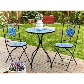Beliani Balkon Set Metall Mosaik Muster 2 Stühle 1 Tisch Cigliano