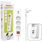 Hama Steckdosenleiste 3-fach, USB-C-/USB-A-Buchse, PD/Fast Charge, max. 18W, USB-PD, 1.4m, weiß