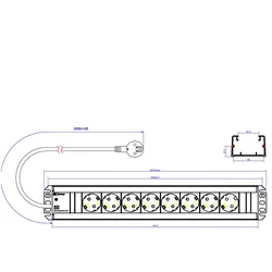 Bachmann Handwerkerleiste 8-fach 35°, 19"-kompatibel, ohne Schalter