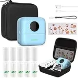 HUIJUTCHEN Mini Drucker mit Tasche, Mini Etikettendrucker Tasche Tragbarer Mini Fotodrucker 10 Rollen Druckerpapie Bluetooth Fotodrucker Thermodrucker für Lernhilfe Lernnotizen Journal Memo (Blau)