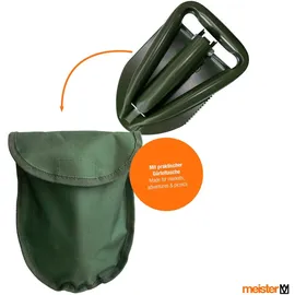 Meister Craft Meister Klappspaten 3 in 1 Spaten Hacke Säge Stahl Mit Tasche Griff Trittkante