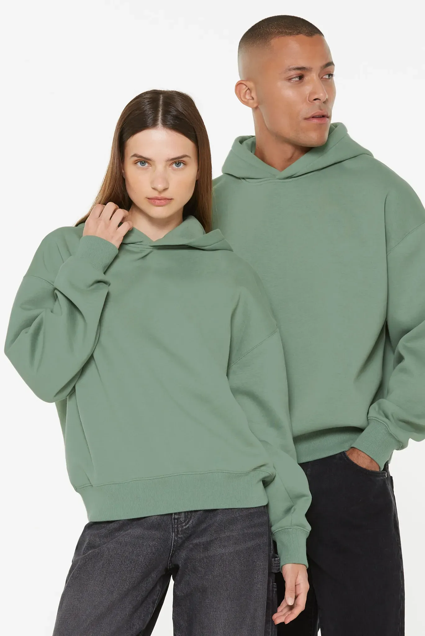 Kapuzensweatshirt HARLEM SOUL, Damen, Gr. M, grün (jade grün), Sweatware, Material: 65% Baumwolle, 35% Polyester, unifarben, oversize normal, Rundhals, eingesetzt Rippbündchen, Sweatshirts, mit überschnittenen Schultern