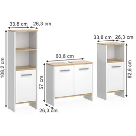 Vicco Karli 3-tlg. Weiß/Goldkraft Eiche