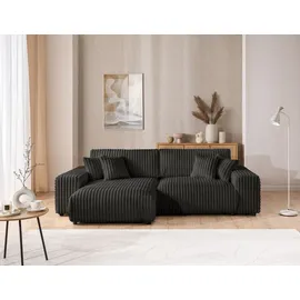 s-style möbel Mollis - Ecksofa mit Schlaffunktion und Bettkasten aus Dunkelgrau Plüschcord mit schöner Sitzkomfort - 2 Jahre Gewährleistung - mind. 14 Tage Rückgaberecht - Grau
