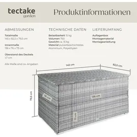 Tectake Auflagenbox 145 x 82,5 x 79,5 cm Hellgrau