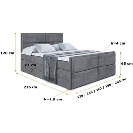 altdecor Boxspringbett AURA-Z KING - 160 x 200 - H3/H4 - Dunkelgrau
