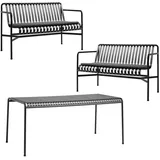 HAY - Palissade Tisch + 2x Dining Bench mit Sitzkissen, anthrazit