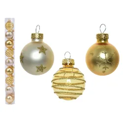 Weihnachtskugeln Glas 3cm Christbaumkugeln mit Motiven Sterne Schneeflocken gold perle mix