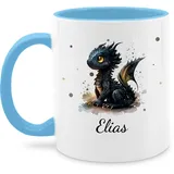 Tasse Tassen 325ml - Süßer Kleiner Drache mit Namen I Nachtdrache I Dragon I Drachen I Drachenzähmen - 325 ml - Hellblau - dragons henkelbecher name schwarzer drachenmotiv kaffeebecher