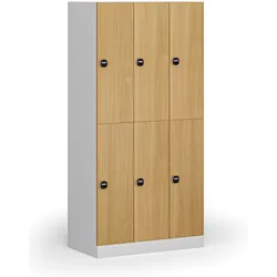 Schließfachschrank, 6 Fächer, 1850 x 900 x 500 mm, RFID-Schloss, laminierte Tür, Buche