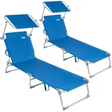 Casaria® Sonnenliege Ibiza 2er Set Klappbar Wetterfest 150kg Belastbar 190x59cm Garten Outdoor Gartenliege Liegestuhl Klappliege mit Dach Alu Blau