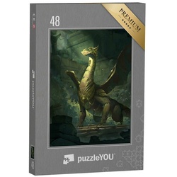 puzzleYOU Puzzle Illustration eines Drachen vor Ruinen, 48 Puzzleteile, puzzleYOU-Kollektionen Fabel, Drache, Tiere aus Fantasy & Urzeit