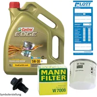 5L Castrol Edge 5W-30 + MANN Ölfilter Schraube passend für VW UP Golf 7 Polo 6