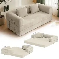 skølm Lofn Schlafsofa aus Cord – 2 Sitzer Couch ausklappbar zum Bodensofa – Vollschaumcouch in Beige 200 cm breit – Klappsofa inkl. 2 Kissen & Stahlgestell – Cordsofa Wohnzimmer – vakuumverpackt