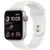 Apple Watch SE 2022 GPS + Cellular 44 mm Aluminiumgehäuse silber, Sportarmband weiß