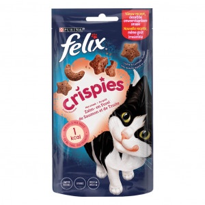 Felix Crispies met zalm- & forelsmaak kattensnacks  8 x 45 g