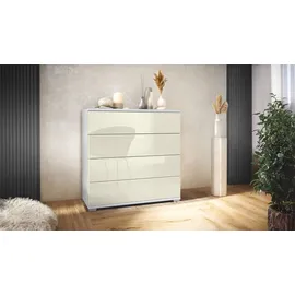 Vladon Pavos V3 76 x 76 x 35 cm Weiß matt / Creme Hochglanz / Gelb
