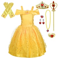 Lito Angels Prinzessin Belle gelbes Kleid Ballkleid Schöne und das Biest Kostüm Verkleiden mit Zubehör für Kinder Mädchen Größe 8-9 Jahre 134, Stile B