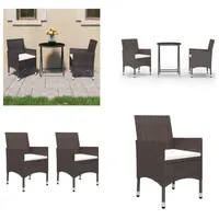 vidaXL 3 tlg. Bistro Set Poly Rattan und Hartglas Braun - Bistroset - Bistrosets - Bistro-Set - Bistro-Sets - Braun