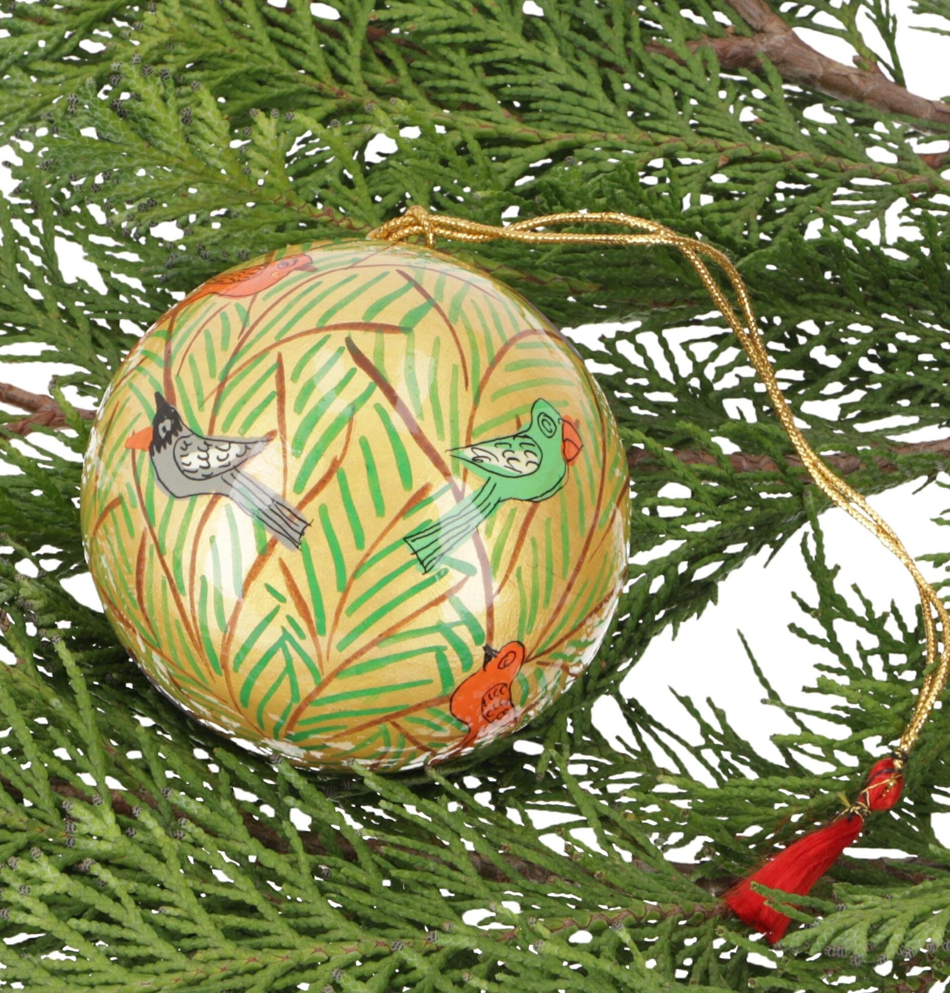 GURU SHOP Upcycling Weihnachtskugel aus Pappmachee, Handbemalter Christbaumschmuck, Kaschmirkugel - Muster 23, Gold, 7x7x7 cm, Weihnachtsdeko