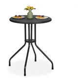 Relaxdays Gartentisch, H x D: 73 x 60 cm, Rattanoptik, Kunststoff & Stahl, Outdoor Esstisch, runder Balkontisch, schwarz